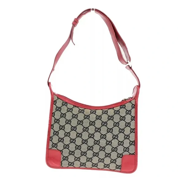 GUCCI Logo GG Pattern Shoulder Bag Canvas Leather Red Black Gold Italy 68HB984 - Picture 3 of 16